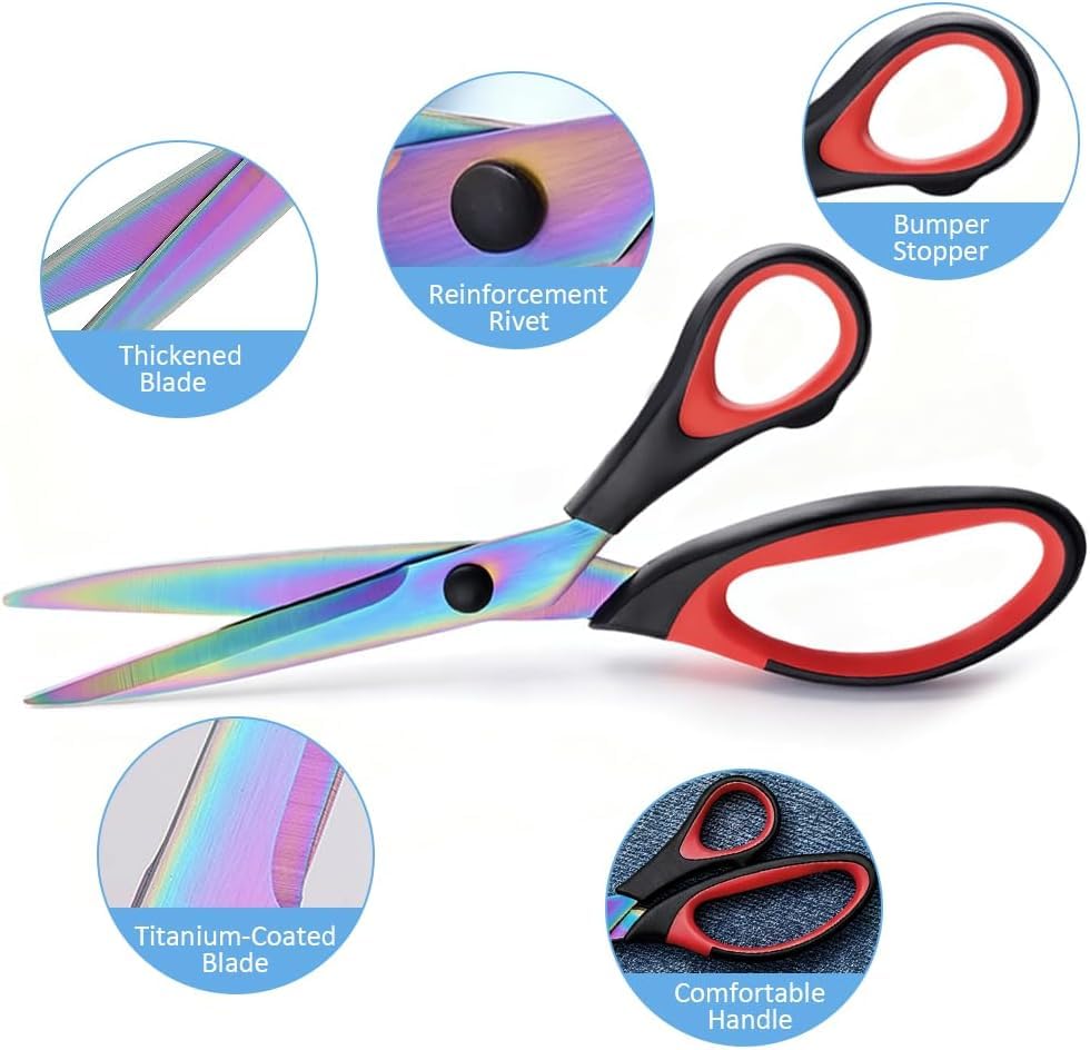 Titanium Coating Sewing Scissors Bundle, Professional Fabric Scissors Set, Ultra-Sharp Stainless Steel Blades, Ergonomic Handle, Great for Tailor, Embroidery, Craft (Red) - color: Red