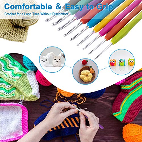 Vodiye 9 Sizes Crochet Hooks 2.0–6.0mm, Ergonomic Crochet Hook Set, Crochet Needles for Beginners, DIY Projects and Craft Lovers - size: 9 Size(2.0-6.0mm)