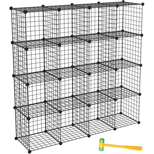 Wire Storage Cubes, Metal Storage Shelves Bookshelf, Stackable Modular Closet Organizer for Bedroom Living Room, Office, Black (16 Cubes, Iron) - color: Iron, size: 16 Cubes