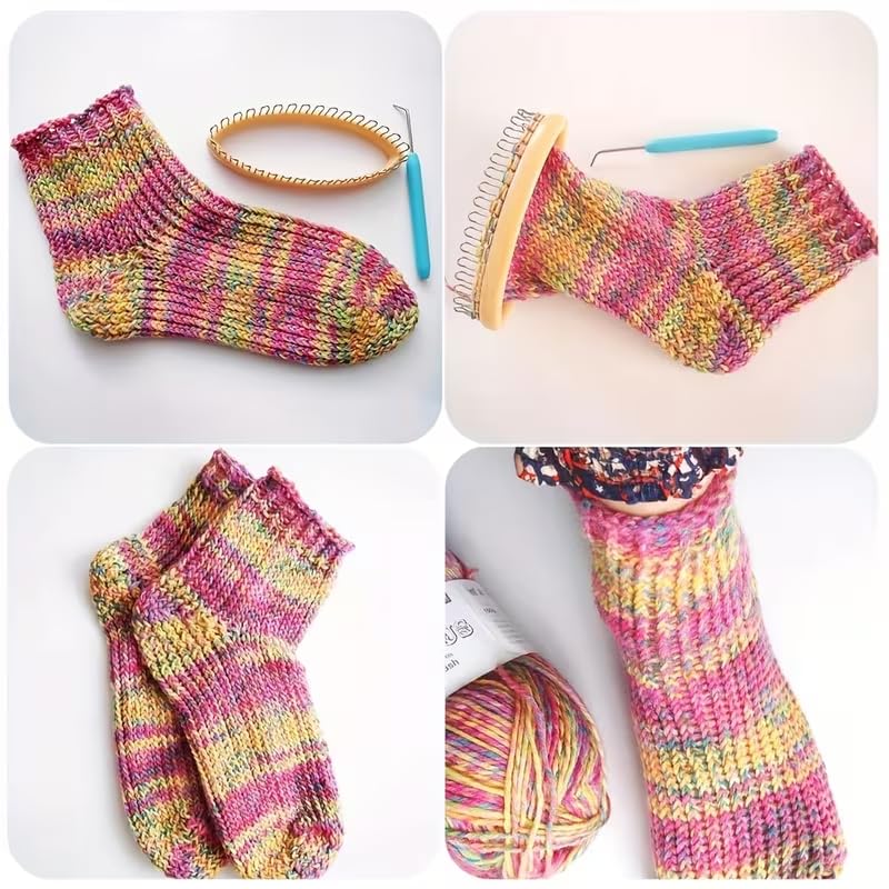 Sock Knitting Machine Kit Mini Circular Knitting Tool with Crochet Hook and Yarn Needle to Make Socks, Hats, Scarves, Crafts, A1