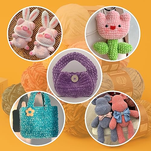 LUNARM Chenille Yarn 3 Pack 3.5oz Chunky Blanket Velvet Yarn 263 Yard | Light Pink Chunky Chenille Yarn for Beginners Crocheting Hand Knitting Scarves with Big Eye Needles Machine Washable - color: Light Pink