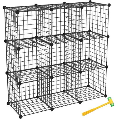 Wire Cube Storage Organizer, Metal Storage Shelves Bookshelf, Stackable Modular Closet Organizer for Bedroom Living Room, Office,Storage Shelves (9 Cubes, Iron) - color: Iron, size: 9 Cubes