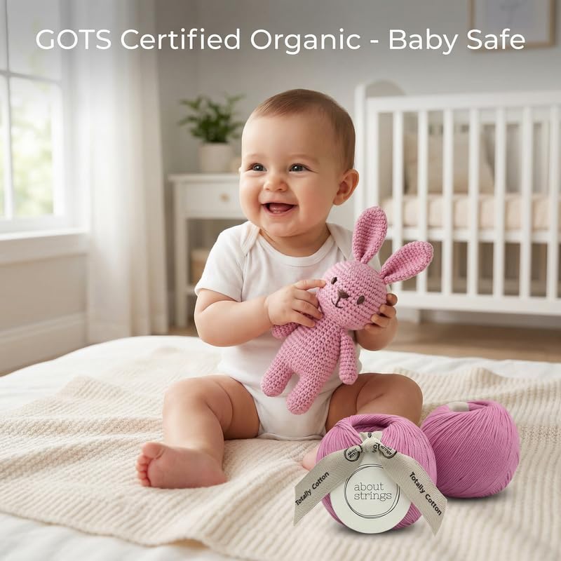 Totally Cotton Yarn - GOTS Certified Organic DK Weight - Luxuriously Soft, No Splitting - Perfect for Baby, Amigurumi, Knitting & Crochet - (200g/468 Yards) 100g/Ball (Cloud) - color: Cloud
