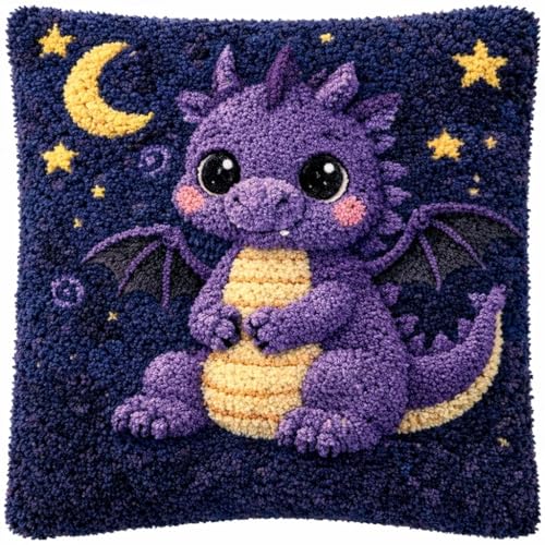 YOOTOM Dragon Latch Hook Kits,Embroidery Pillow Cover Making Kits | 17"x17" Pre-printed Latch Hook Kits,All-in-one DIY crochet Pillow Cover Making Crafts for Adult Beginners - color: Dragon