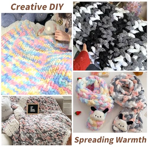 10 Pack Jumbo Chunky Yarn for Hand Knitting, Fluffy Variegated Chunky Chenille Yarn for Crocheting, 240yds/70.5oz Super Bulky Soft Crochet Baby Blanket Yarn(Grey-Pink-Purple) - color: Grey-Pink-Purple