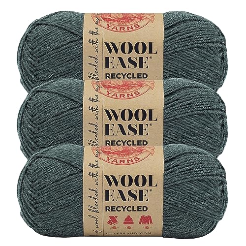Lion Brand Yarn, Wool-Ease Recycled Crochet Yarn, Charcoal, Gray, 3 Pack | Recycled Worsted Weight Wool Acrylic Blend Knit & Crochet Fiber for Warm Blankets, Cozy Sweaters, Fall & Winter Hats - color: Charcoal, size: 3 Pack