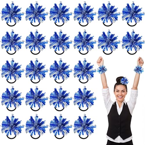 Shappy Mini Pompom Hair Tie 4inch Cheerleading Ponytail Holder | Team Spirit Design, Elastic Hair Ropes, Compact Cheer Accessories for Football Games, Dance Events and Party Favors - color: Blue