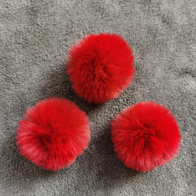 10Pcs Red 3.2Inch Faux Fur Pom Poms for Hats with Elastic Loop DIY Crafts | 10 Pack Red 3.2 Inch Fluffy Pom Poms, Removable Knitting Accessories for Keychains Shoes Scarves Gloves Bags - color: Red-10pcs-8cm