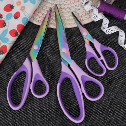 Titanium Coating Sewing Scissors Bundle, Professional Fabric Scissors Set, Ultra-Sharp Stainless Steel Blades, Ergonomic Handle, Great for Tailor, Embroidery, Craft (Colorful) - color: Colorful