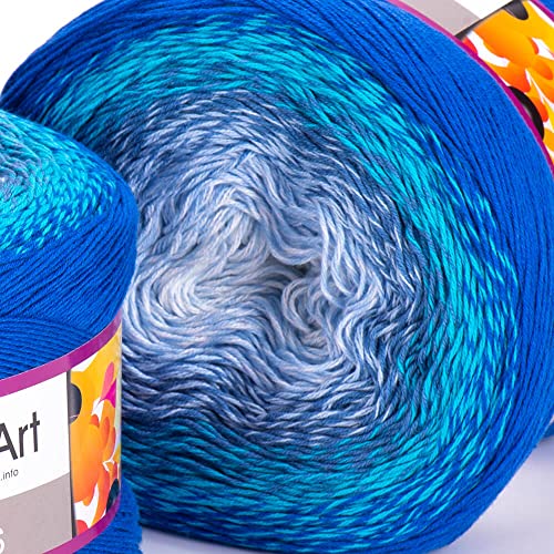 1 Skein/Pack Yarnart Flowers Gradient Yarn, Each Ball 8.8 Oz (250gr) / 1094 Yards (1000m), 55% Cotton 45% Acrylic, Superfine Fingering Weight for Knitting and Crochet, 299 - Blue White - color: 299 - Blue White