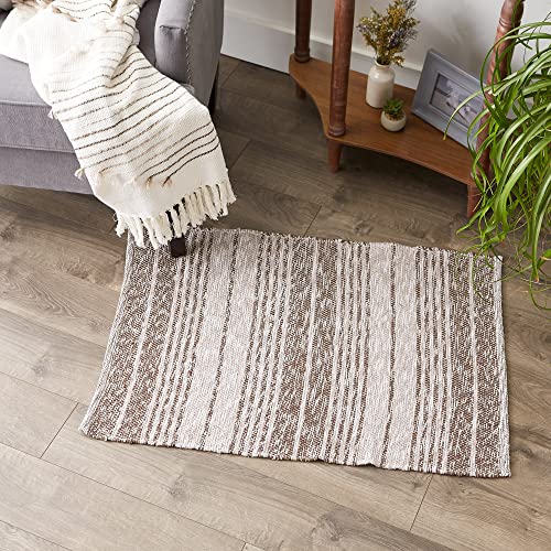 DII Woven Rag Rug Collection Recycled Yarn Variegated Rustic Stripe, 2x3', Leather Brown - color: Leather Brown