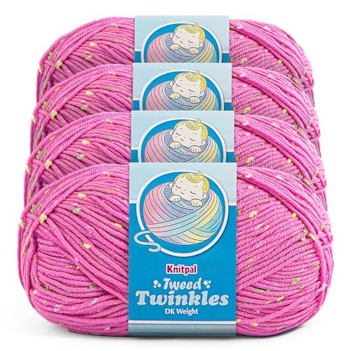 Tweed Twinkles Soft Baby Yarn DK Acrylic 4-Pack (696Yds/400G), Fuchsia Pink | Acrylic Baby Blanket Knitting Yarn with Free Patterns - Size 3 DK Light Worsted Weight Yarn for Crocheting with Flecks - color: Fuchsia Pink, size: Pack of 4