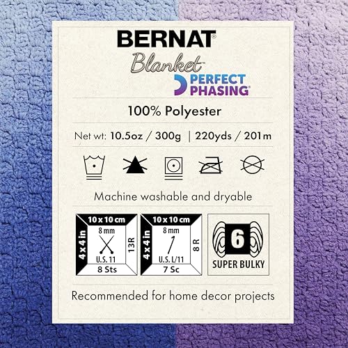 Bernat Blanket Perfect Phasing Soft Crochet Yarn, Electric Blue 2-Pack | #6 Super Bulky Yarn, 100% Polyester, Soft Crochet Yarn for Blankets, Knitting & DIY Crafts, 220yds, 300g/10.56oz per skein - color: Electric Blue, style: Blanket Perfect Phasing