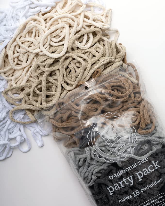 Friendly Loom Quality Cotton Weaving Loops in Neutral Colors – 7” Traditional Size | Weave 18 Functional Potholders | Made in the USA