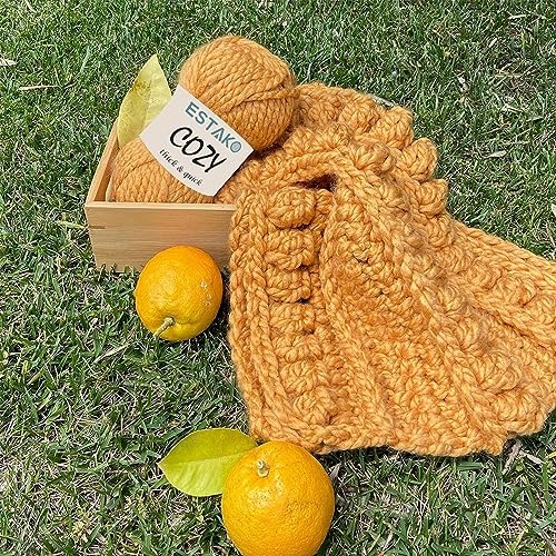 Estako Cozy Thick & Quick Yarn, 20% Wool 80% Acrylic, Mustard, 4-Pack | chunky, soft, hand knitting, blankets, crocheting, weight 6, 400 g, 260 yds, scarves, sweaters, hats - color: 52095 - Mustard, size: 4 Skeins