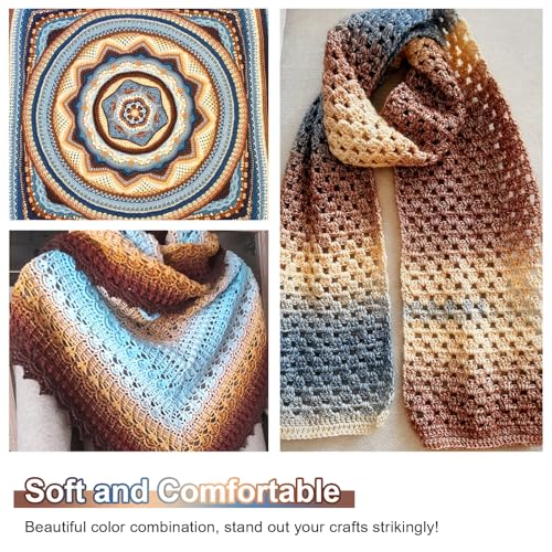 Aeelike Cake Yarn for Crocheting, Soft Ombre Crochet Yarn, Khaki Gradient | 6 PCS #3 Light weight 100g(3.52oz) 245m( 267yards), 60% Cotton Blend Gradient Yarn for Blanket Scarves DIY Crafts, Ideal Gift - color: Khaki Gradient, size: 6 pcs