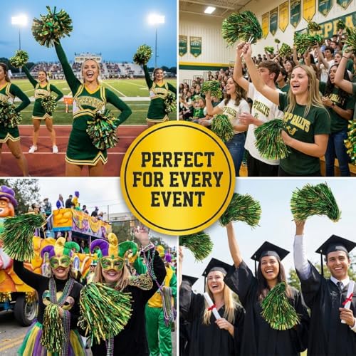 Anderson's Metallic Green and Gold Foil Textured Shakers- Pack of 10 | Anderson's Metallic Pom Pom For Cheerleader, Football, Basketball, Homecoming Squad, Team Party, Performance, Celebration - color: Green and Gold