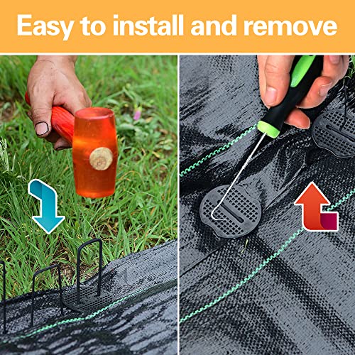 Bakulyor 50pcs Black Landscape Staples + 50pcs Buffer Washer, 6 Inch 11 Gauge Garden Stakes Staples, U Shaped Galvanized Lawn Pins Heavy Duty Yard Ground Pin for Weed Barrier Sod Fabric Decorations - color: Black