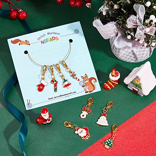 NBEADS 8 Pcs Christmas Theme Stitch Markers, 8 Styles Christmas Tree/Christmas Reindeer Alloy Enamel Crochet Stitch Marker Charms Locking Stitch Marker for Knitting Weaving Sewing Handmade Jewelry - color: Christmas Theme
