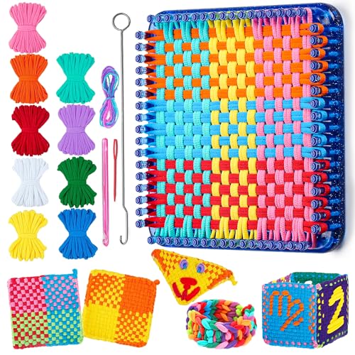 REENLIV Upgraded Weaving Loom Kit Toys for Kids & Adults, DIY Arts & Crafts | Easy Potholder Loom Knitting Activity for Beginners, Ideal Gifts for Girls Ages 5 6 7 8-12 13 Years Old, 252 Craft Loops - color: Blue