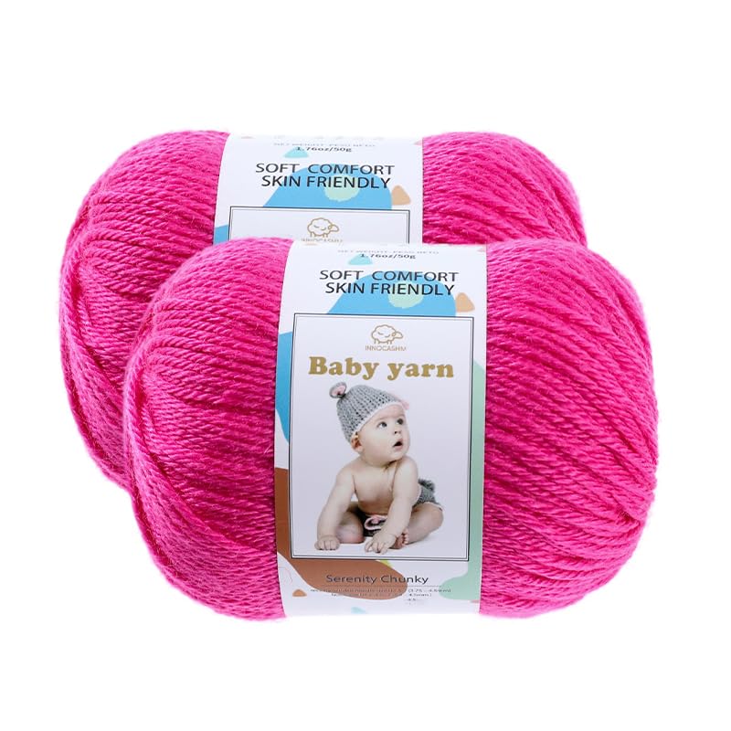 Baby Knitted Yarn - Merino Wool 10%, Cotton 40%, Nylon 50% Blended Soft Yarn Ball Suitable for Crochet Knitting, Baby Blankets and Clothes (Approximately 1.76 OZ/160 Yards)[2 Ball Set] (Rose red) - color: Rose red