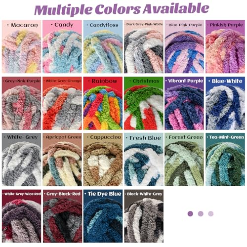 Chunky Jumbo Chenille Yarn Multicolor 10 Pack | 2000g/240yds Super Bulky Baby Soft Yarn for Hand Knitting Fluffy Chunky Knit Throw Blanket Yarn - color: Tea-Mint-Green