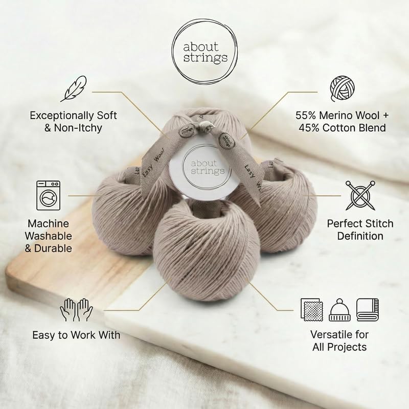 Lazy Wool - Soft Merino Cotton Blend Yarn, DK Light Worsted Weight, Machine Washable, Non-Itchy, 4 Pack (436 Total Yards), 25 Vibrant Colors for Knitting & Crochet (Peach) - color: Peach
