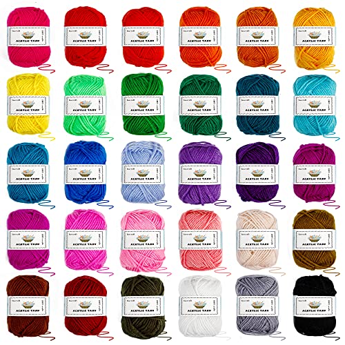 INSCRAFT Crochet Yarn Kit for Beginners Adults, Includes 1650 Yards 30 Colors Acrylic Skeins, User Manual, Hooks, Wine Bag etc, Make Amigurumi & Projects, Starter Set Professionals - color: Wine
