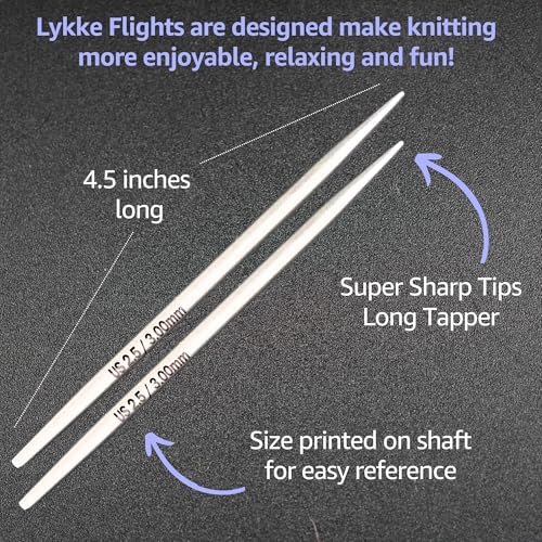 Lykke Flight Lace 5-Inch Interchangeable Circular Knitting Needle Set | Mini US 0, 1, 1.5, 2, 2.5 Purple Case, Stainless Steel, Sharp Points, No-Memory Swivel Cables, Project Bag - color: Purple
