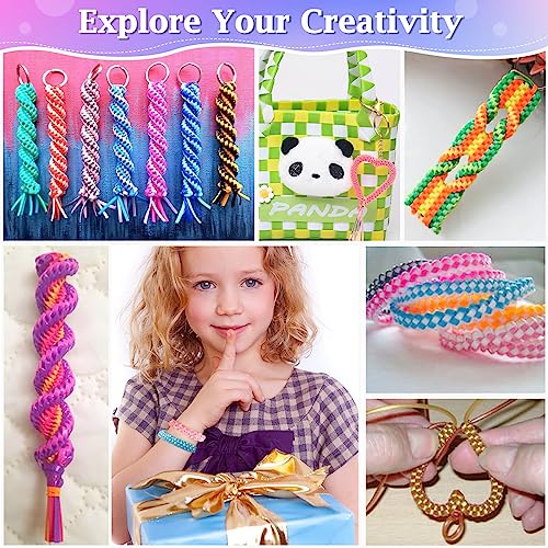 Cridoz Lanyard Kit, Boondoggle & Gimp String Weaving Kit with 25 Rolls Plastic Lacing Cord, 50 Pcs Keychain Lanyard Accessories