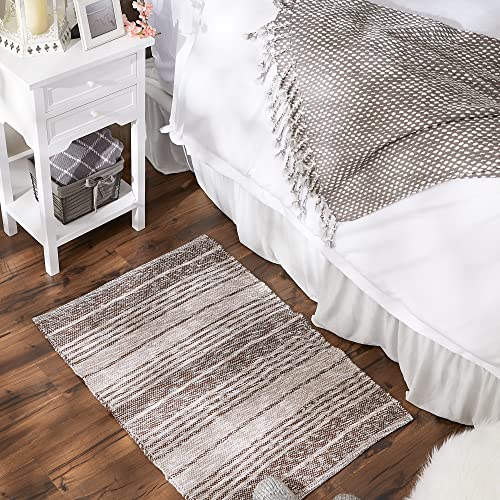 DII Woven Rag Rug Collection Recycled Yarn Variegated Rustic Stripe, 2x3', Leather Brown - color: Leather Brown