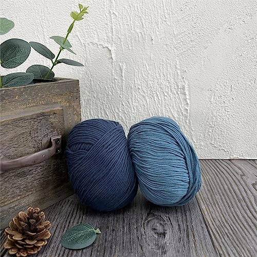 Fine Weight Knitted and Crocheted Cotton Yarn, 100% Long Staple Cotton Yarn, Baby Sports, 2 Packages of 100g/3.52oz (Per Skein 50g/162yards)-Navy Blue - color: PM15-Navy Blue