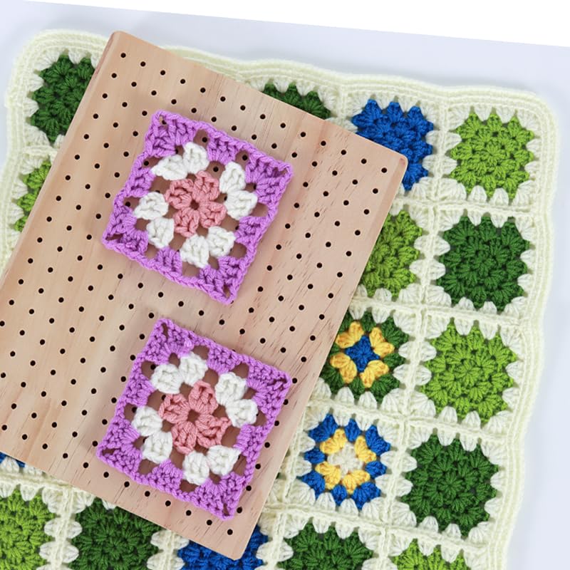 9.8 x7.7 inches Crochet Blocking Board with Pegs, Wooden Blocking Boards for Granny Square Projects, 20 Pcs Stainless Steel Rods