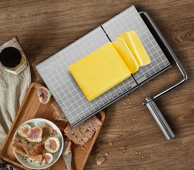 Cheese Slicer & Cheese Cutter, Stainless Steel for Block Cheese | 10 Replacement-wires, For Block Cheese, Metal Cutting Board, Kitchen Gadgets Gift Set, For Cheese Butter