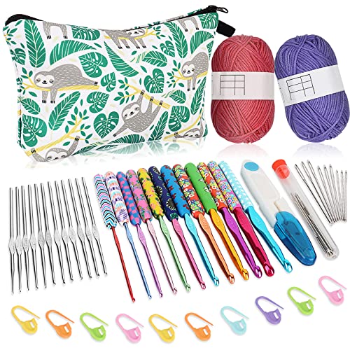 Coopay Warm Crochet Hook Set w/Case Crocheting Yarn Accessories | 24 Sizes 2mm(B)-8mm(L) Steel Crochet Needles for Beginners, Smooth Soft Hooks Kit w/ Complete Knitting & Crochet Supplies - color: Flowers (24 Sizes with Case)