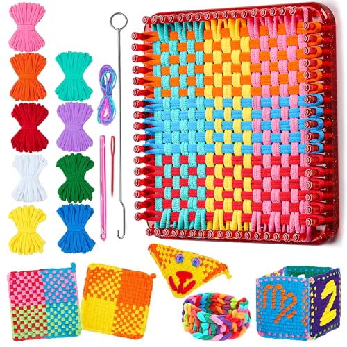 REENLIV Upgraded Weaving Loom Kit Toys for Kids & Adults, DIY Arts & Crafts | Easy Potholder Loom Knitting Activity for Beginners, Ideal Gifts for Girls Ages 5 6 7 8-12 13 Years Old, 252 Craft Loops - color: Red