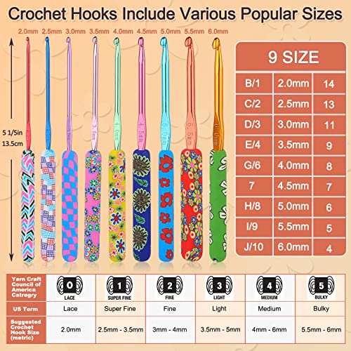 Coopay Warm Crochet Hook, Ergonomic Crochet Hooks Set w/Soft Grip | 2.0mm-6.0mm Aluminum Crochet Needles w/ Long Handle for Grandmother Crochet Yarn Craft - Premium Knitting & Crochet Supplies - color: Fresh Flowers