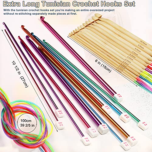 Coopay 23 PCS Tunisian Crochet Hooks Set, Complete Crochet Needles Set | 11 PCS 2.0-8.0mm Metal Long Crochet Hooks and 12 PCS 3.0-10.0mm Carbonized Bamboo Afghan Crochet Needles with Cable - color: Mixed Metal & Bamboo Set With Cable