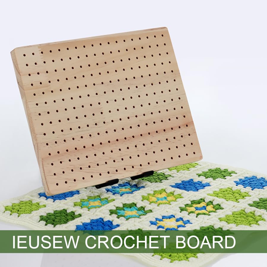 9.8 x7.7 inches Crochet Blocking Board with Pegs, Wooden Blocking Boards for Granny Square Projects, 20 Pcs Stainless Steel Rods