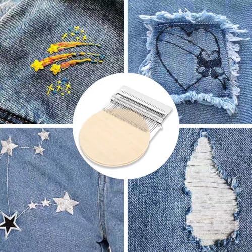 Knit Patch Kit - PatchMaker 2.0 Kit, Mini Darning Loom, Sewing Craft Supplies, Knitting Kit for Beginners, Patchwork Weaving Tool Set for Quickly Sewing Repair on Jeans, Socks and Clothes (28 Hooks) - size: 28 Hooks