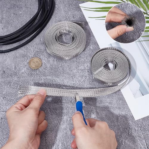 UNICRAFTALE 3/5 inch Wide Braided Sleeving Braid Stainless Steel Cable Wire Shielding Sleeve Ground Straps Protection Metal Mesh Flexible Expandable Scalable Ribbon Wire for Protect Cable 26 Feet - size: 8m x 15mm