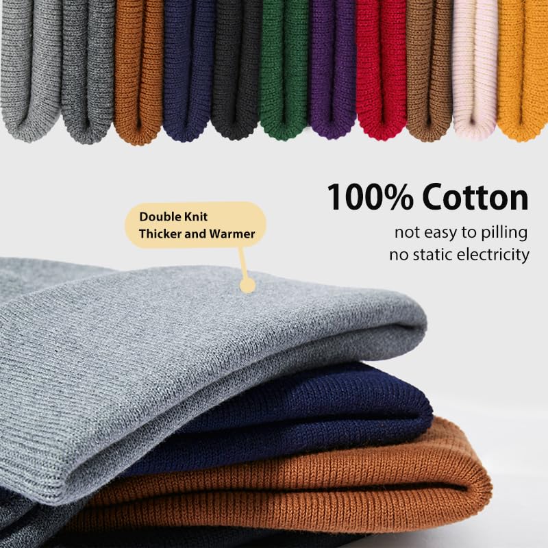 100% Cotton Beanie Hat Winter Hats Women Men Warm Knit Beanies | Double Layer Warmth ,Ultra-Soft Itch-Free Pure Cotton Knitted, Cuffed & Uncuffed Fisherman Slouchy Skull Cap for Womens Mens - color: 1pcs Grey Green