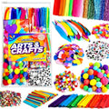 FUNZBO 2000Pcs+ Arts & Crafts Supplies Kit for Kids, DIY Craft for Girl | Art Supply Tools Set Pipe Cleaners, Pom Poms Popsicle Sticks and Feather, Birthday Gifts for Boys & Girls Ages 4 5 6 7 8 -12 - size: Crafts Kit (Large)