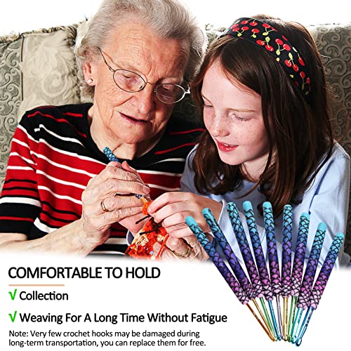 Coopay Warm Crochet Hooks, Soft Crochet Hooks Set for Pro.-Purple Mermaid | 9 Size 2.25- 6.5mm Ergonomic Handle Mermaid Extra Long Crochet Needles for Arthritic Crocheting Yarn Craft Set, Ideal Gift - color: Purple Mermaid