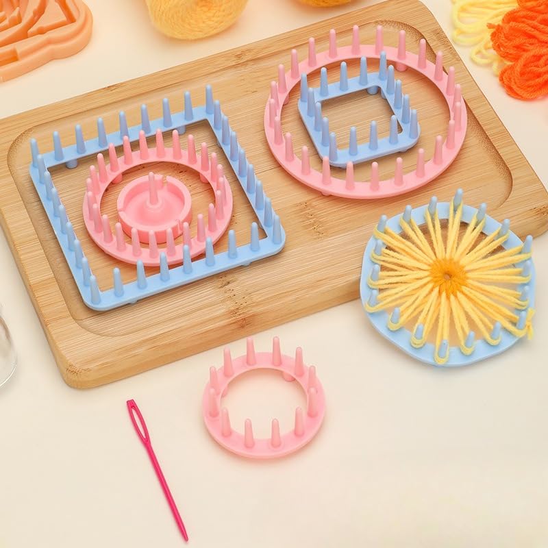 Flower Knitting Looms Kit, Frame Looms, DIY Yarn Flower Maker Weaver Tool Set, Gift for Beginners and Experts (Pink, Blue, Orange) - color: Pink, blue, orange
