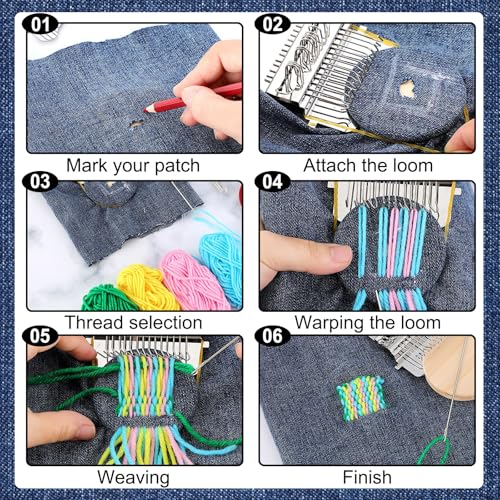 PatchMaker 2.0 Kit, Mini Portable Patch Darning Looms Kit, Patchwork Weaving Tool Set for Quickly Sewing Repair, Sewing, Knitting Kit for Beginners (14 Hooks)