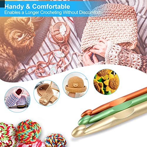 Vodiye 3 Sizes Large Crochet Hooks 10-15mm, Ergonomic Crochet Hook Set, Colorful Metal Hooks for Chunky Yarn and DIY Crafts - size: 3 Size(10.0-15.0mm)