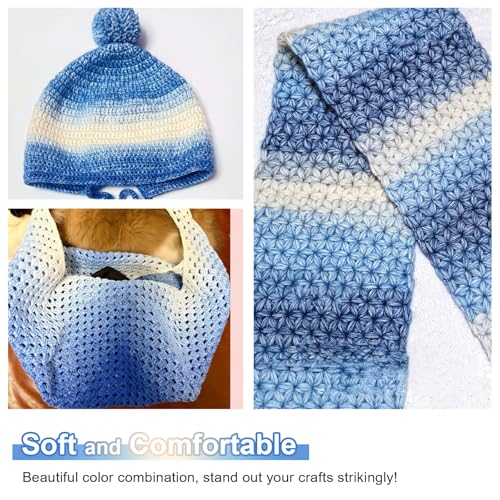 Aeelike Cake Yarn for Crocheting, Soft Ombre Crochet Yarn, Light Blue | 6 PCS #3 Light weight 100g(3.52oz) 245m( 267yards), 60% Cotton Blend Gradient Yarn for Blanket Scarves DIY Crafts, Ideal Gift - color: Fantasy Blue Gradient, size: 6 pcs