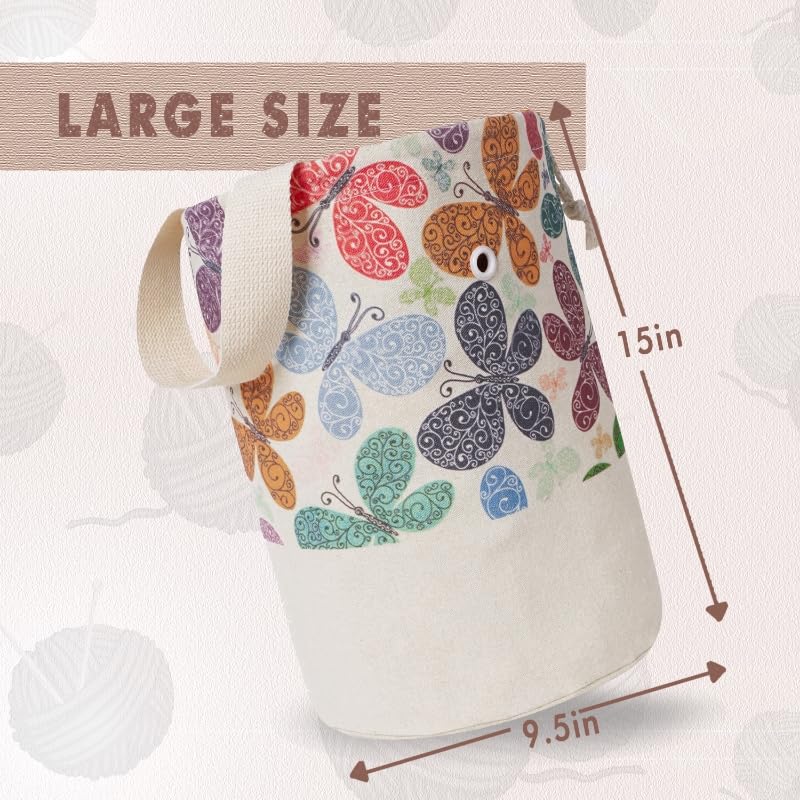 Yarn Bag, Knitting Crochet Bag, Portable Yarn Storage Bags Organizer for Crocheting Project, Store Skein Ball, Short Knitting Needle (Large, Butterfly) - color: Butterfly, size: Large