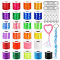 Cridoz Lanyard Kit, Boondoggle & Gimp String Weaving Kit with 25 Rolls Plastic Lacing Cord, 50 Pcs Keychain Lanyard Accessories
